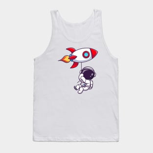 Cute Astronaut Floating With Rocket Balloon Tank Top